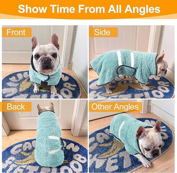 Dog Bathrobe Super Absorbent Dog Towels for Drying Dogs Large Quick Drying Puppy Robes for After Bath Soft Puppy Towel Adjustable Dry Coat to Keep Warm(S-XXL)