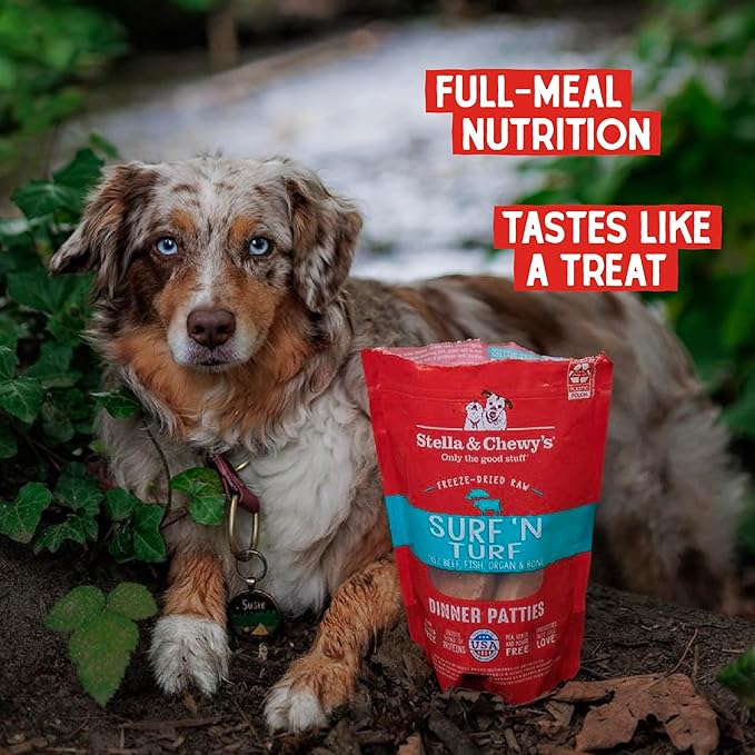 Stella & Chewy's Freeze-Dried Raw Dinner Patties - Surf 'N Turf Salmon & Beef Recipe - High Protein Grain-Free Puppy & Dog Food - Perfect For Picky Eaters - 25 oz