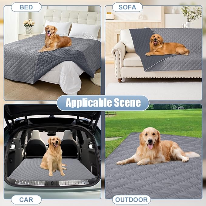 Smiry Waterproof Dog Blanket, Reversible Dog Bed Cover Pet Blanket, Soft Pet Couch Covers for Sofa Washable, Bed Couch Sofa Furniture Protector for Puppy Cat Kids (82"x120", Grey/Dark Grey)