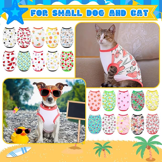 20 Pcs Dog Shirts Summer Puppy Printed Clothes Soft and Breathable Dogs T Shirts Cute Pet Vest Sweatshirt Outfit for Small Medium Puppy Pet Cat Chihuahuas Papillons Pomeranian(M)