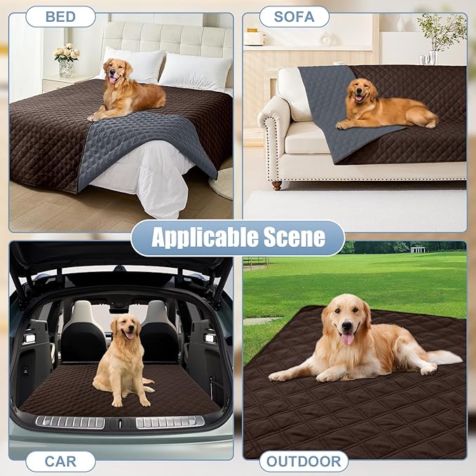 Smiry Waterproof Dog Blanket, Reversible Dog Bed Cover Pet Blanket, Soft Pet Couch Covers for Sofa Washable, Bed Couch Sofa Furniture Protector for Puppy Cat Kids (82"x82", Chocolate/Dark Grey)