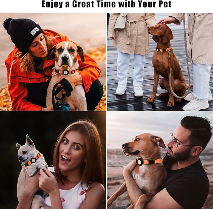 Compatible with Airtag Dog Collar, Adjustable Air Tag Dog Collar with Durable Quick Snap Buckle, Imitation Nylon Dog Collar with Waterproof Apple Airtag Holder for Small Dogs (S(6"-16"), Orange)