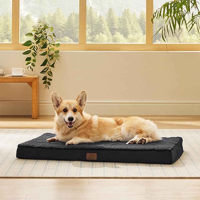 Bedsure Large Dog Bed for Crate - Orthopedic Waterproof Pet Beds with Removable Washable Cover, Egg Crate Foam Crate Mat, Suitable for Pet Up to 50 lbs