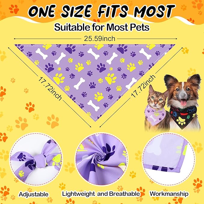 Reginary 120 Packs Dog Bandanas Bulk Dog Scarf Adjustable Holiday Pet Scarf Washable Scarves Triangle Drool Bibs for Cat Pet Costume Supply(Dog Paw Print)