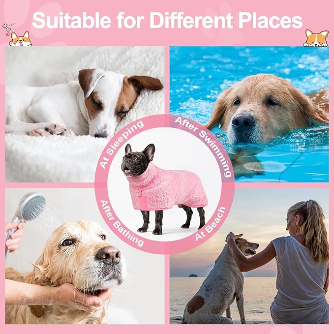 Bienbee Dog Bathrobe, Quick Drying Super Absorbent Dog Robes for After Bath, Warm Keeping Dogs Towel, Dogs Bath Supplies, Pink M