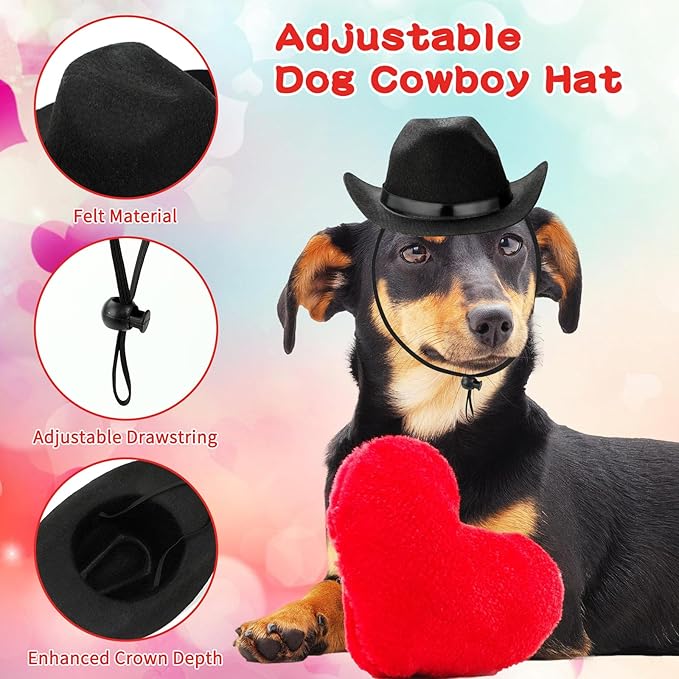 Valentine's Day Dog Costume Dog Cowboy Hat Formal Dog Tuxedo Bandanas and Rose Gift, Medium Large Dog Valentines Day Outfit with Pet Cowboy Hat and Adjustable Dog Wedding Tuxedo