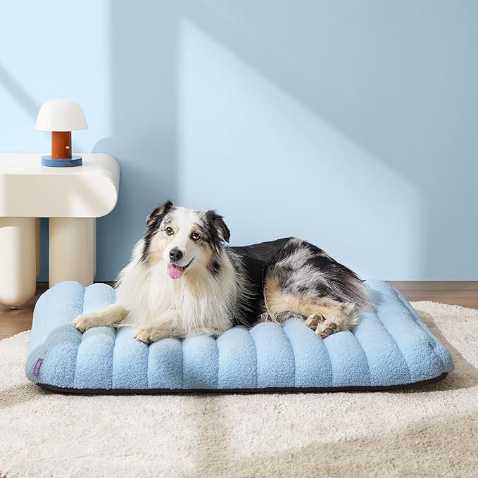 Lesure Cute Orthopedic Dog Bed Large Sized Dog, Waterproof Chic Flat Pet Beds with Removable Washable Cover, Fuzzy Thick Egg Crate Foam Pet Mat for Indoor Use (36" x 27", Blue)