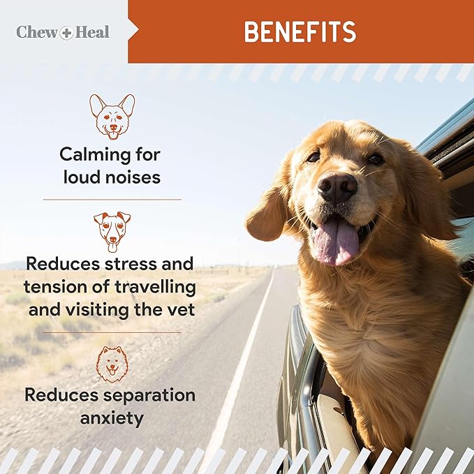 Calming Chews for Dogs - 60 Anxiety Relief Treats for Fireworks, Thunder, and Storms - Natural Dog Calming Treats for Large and Small Breeds with Thiamine, L-Tryptophan, Ginger, and Melatonin