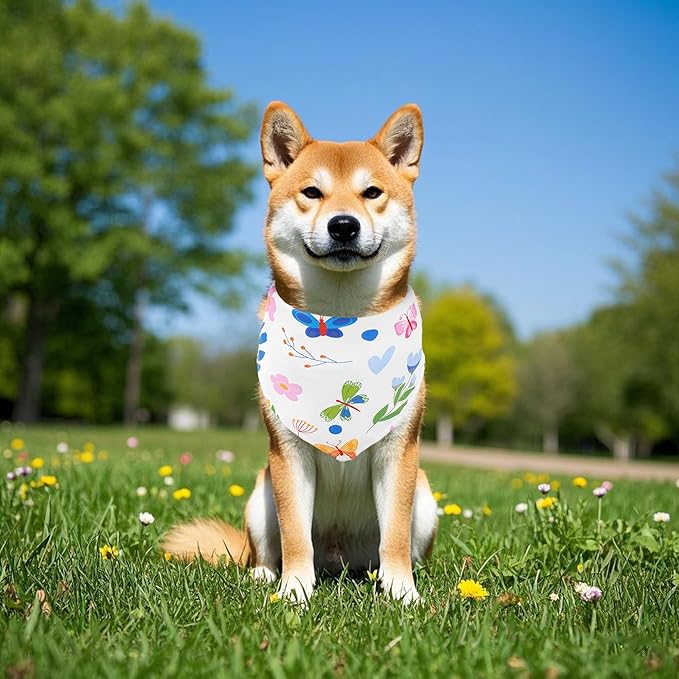 7 Pcs Spring Dog Bandanas for Small Medium Dogs Breed 25 Inch Summer Flowers Dog Bandana Adjustable Large Polyester Scarves Grooming M