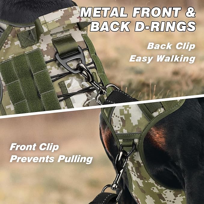WINGOIN Tactical Dog Harness for Large Dogs, No Pull Heavy Duty Dog Harnesses with Handle, Reflective Adjustable Military K9 German Shepherd Vest for Training, Walking, Hiking (Green&Camo, XX-Large)