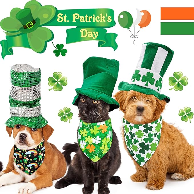20 Pcs St. Patrick's Day Dog Bandana Pet Scarf Washable Triangle Bibs Shamrock Scarfs Adjustable Pet Triangle Washable Kerchief for St. Patrick's Day Dogs Cats (Shamrock, L)