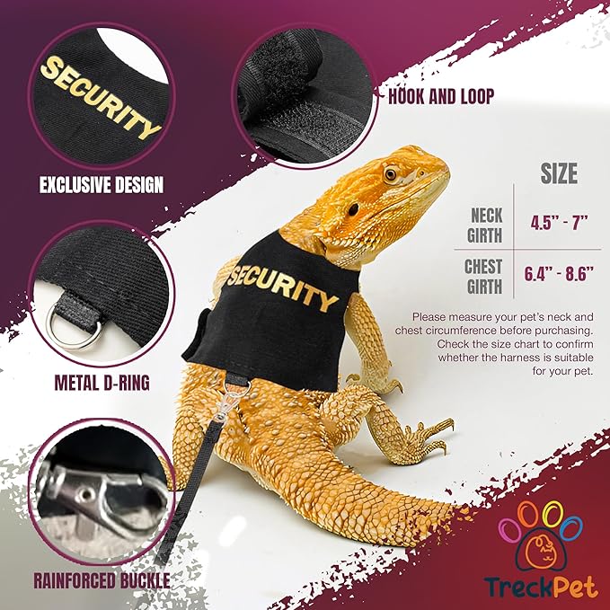 Premium 2Pack Bearded Dragon Leash and Harness Set-Costume and Clothes for Lizard-Adjustable Bearded Dragon Harness for Secure Walks-Fun Staff and Security Designs