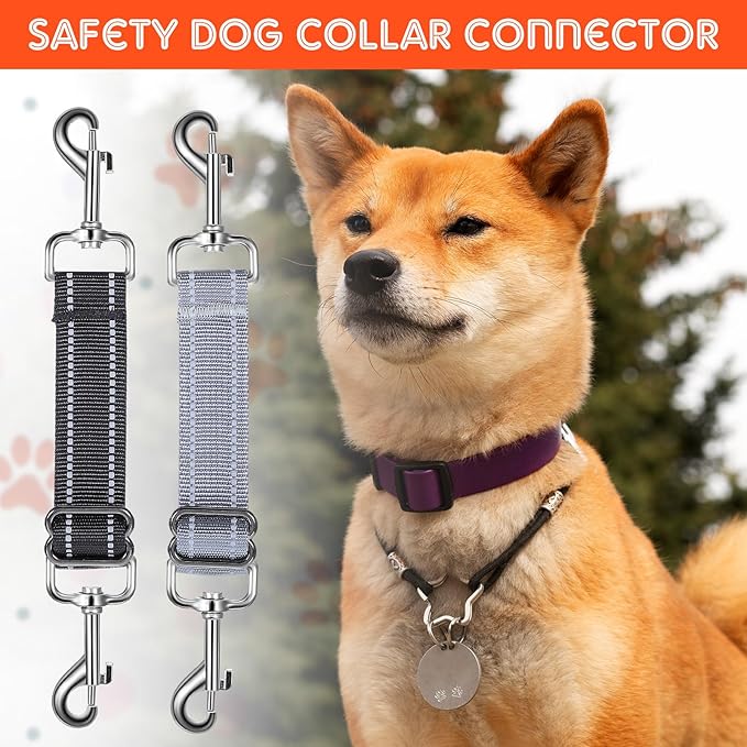 2 PCS Dog Collar Connector Prong Collar Safety Clip Leash Safety Clip Dog Leash Connector Harness to Collar Safety Clip Reflective Double Ended Backup Clasp Leash Connector for Dog Pinch Collar