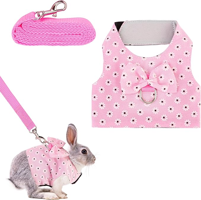 Adjustable Rabbit Harness Leash, Bunny Harness Leash Cute Vest Harness for Rabbit Ferret Bunny Kitten Guinea Pig Walking