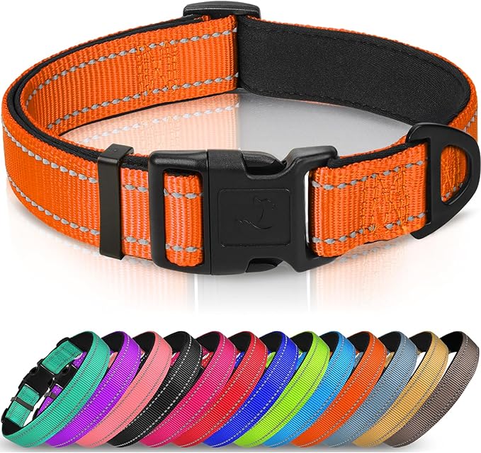 Joytale Reflective Dog Collar,Soft Neoprene Padded Breathable Nylon Pet Collar Adjustable for Extra Large Dogs,Orange,XL