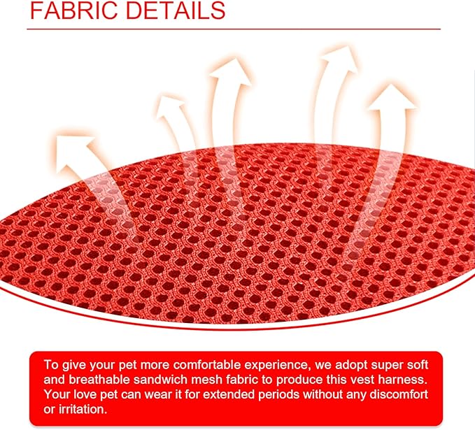 Vest Harness Leash Set for Small Dog Large Cat Outdoor Walking, Upgraded Escape Proof Adjustable Jacket with Lead for Puppy Fat Cat, Soft Breathable Mesh Coat with Reflective Strip, XL Red