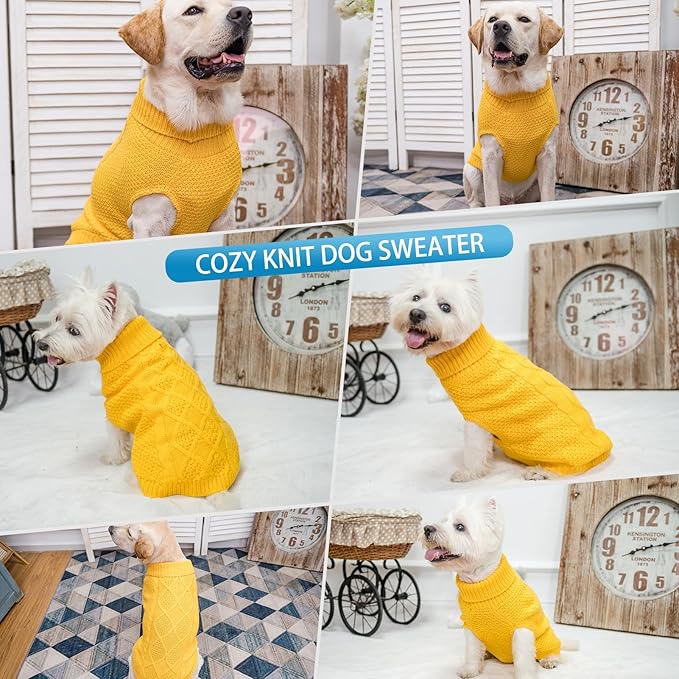 Mihachi Turtleneck Dog Sweater - Winter Coat Apparel Classic Cable Knit Clothes with Leash Hole for Cold Weather, Ideal Gift for Pet in New Year