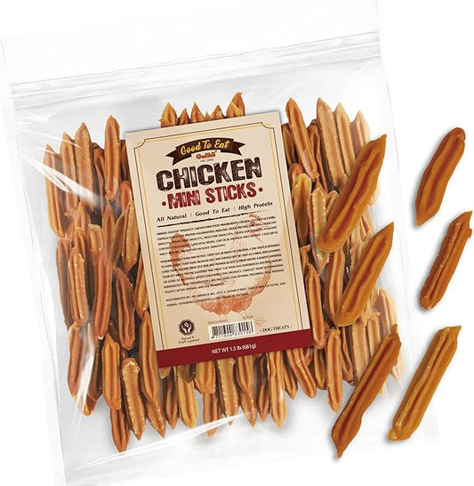 Gootoe Chicken Dog Treats – Chicken Sticks (Mini) 1.5 lb – All Natural, Hypoallergenic & Grain-Free, Low Fat, Premium Training Chews, Healthy & Easily Digestible, Resealable Bag
