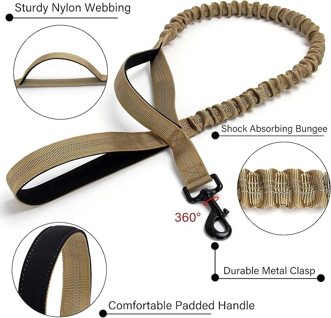 Tactical Dog Collar Set, Adjustable Military Training Nylon Dog Collar with Control Handle and Heavy Quick-Release Metal Buckle for Small Medium Large Dogs, Brown Set L