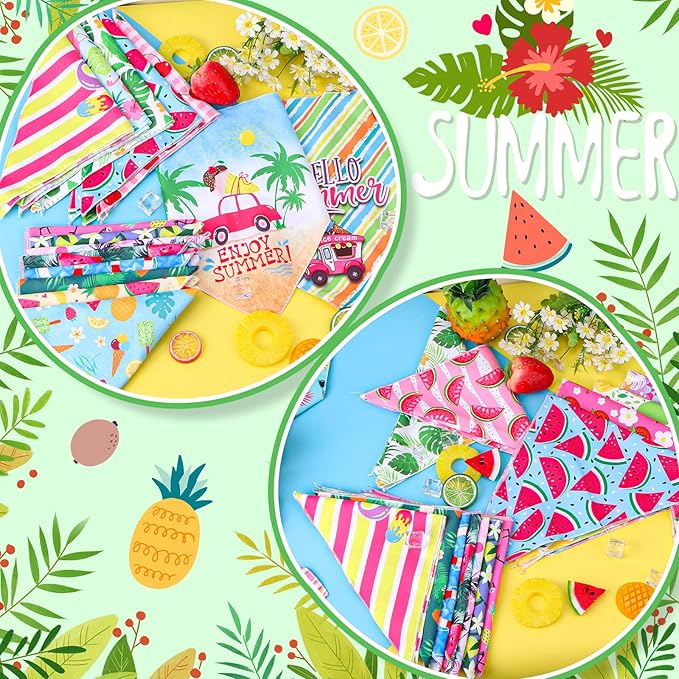 30Pcs Summer Dog Bandanas Bulk Hawaiian Dog Scarves Hawaii Fruit Triangle Puppy Bandanas Washable Adjustable Pet Bandana for Small Medium Large Dog Puppy Pet Grooming Accessories