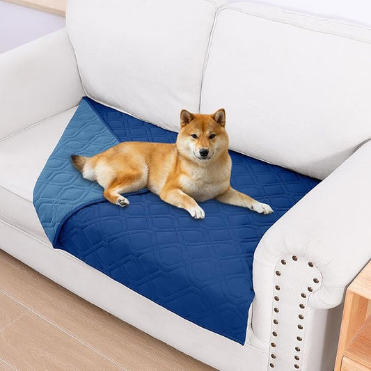 Smiry Waterproof Dog Blanket, 30x53 Inch Soft Pet Bed Cover Reversible, Washable Sofa Couch Furniture Protector for Small Medium Large Dog Puppy Cat, Navy/Blue
