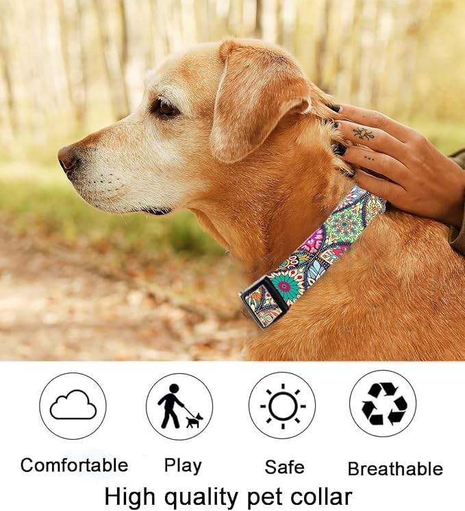 Dog Collar, Cute Dog Collar for Small Medium Large Dogs, Personalized Adjustable Soft Pet Collars with Quick Release Buckle for Walking Running, Luxury Mandala Pattern