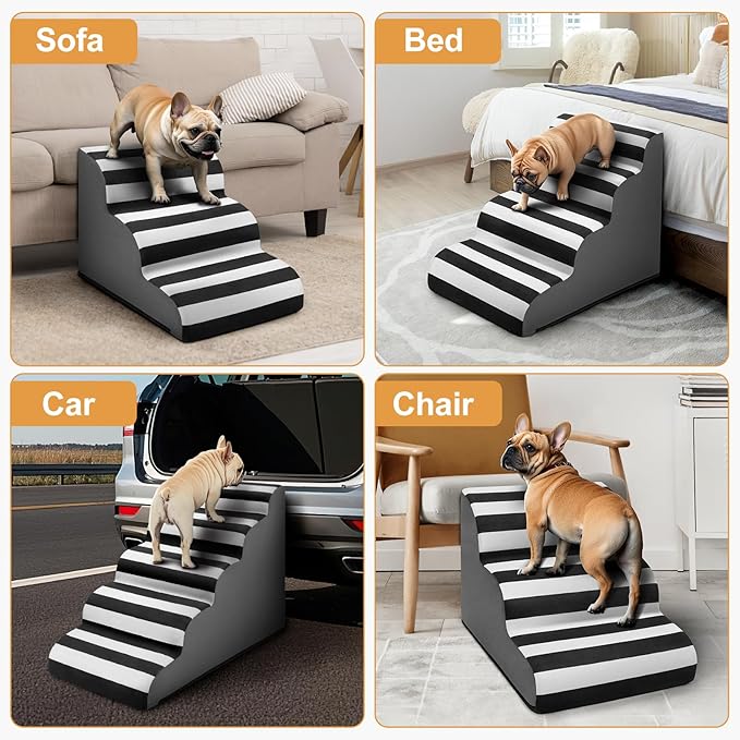 JOEJOY Curved Dog Stairs Ramp for High Beds 21.5" H, 5-Step Dog Steps for Small Dogs and Cats, Pet Stairs for High Bed Climbing, Non-Slip Balanced Pet Step Indoor