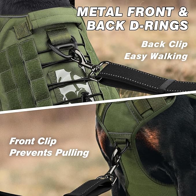 WINGOIN Tactical Dog Harness for Large Dogs, Heavy Duty No Pull Dog Harness with Handle, Adjustable Reflective Military K9 German Shepherd Big Size Dog Vest for Training, Walking, Hiking, Green (L)