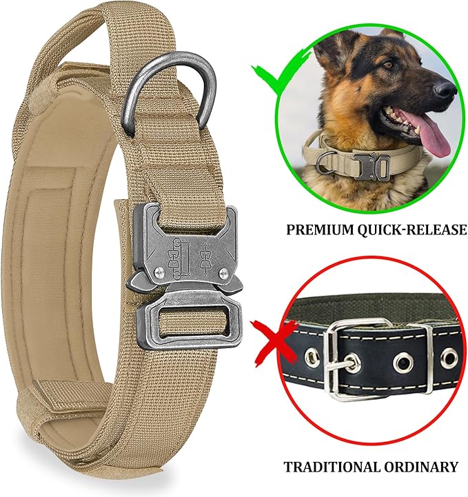 COOYOO Tactical Dog Collar Set, Adjustable Military Nylon Collar with Control Handle and Heavy Metal Buckle for Medium and Large Dogs