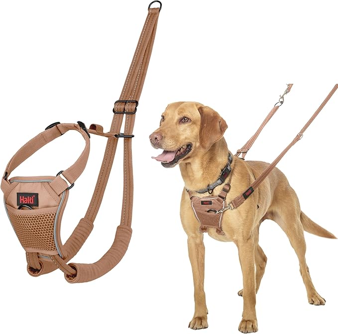 HALTI No Pull Harness - to Stop Your Dog Pulling on The Leash. Adjustable, Lightweight and Easy to Use. Reflective Dog Training Harness for Medium Dogs (Size M, Desert Sand)