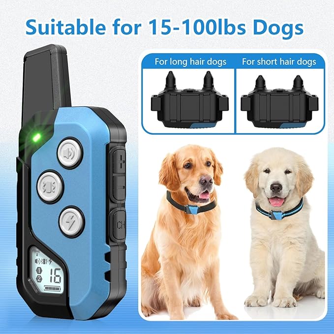 Shock Collar for Dogs, Dog Training Collar with Remote Control for 2 Dogs, 3 Training Modes with Beep, Vibration and Satic, Waterproof, Rechargeable E Collar for Large Medium Small