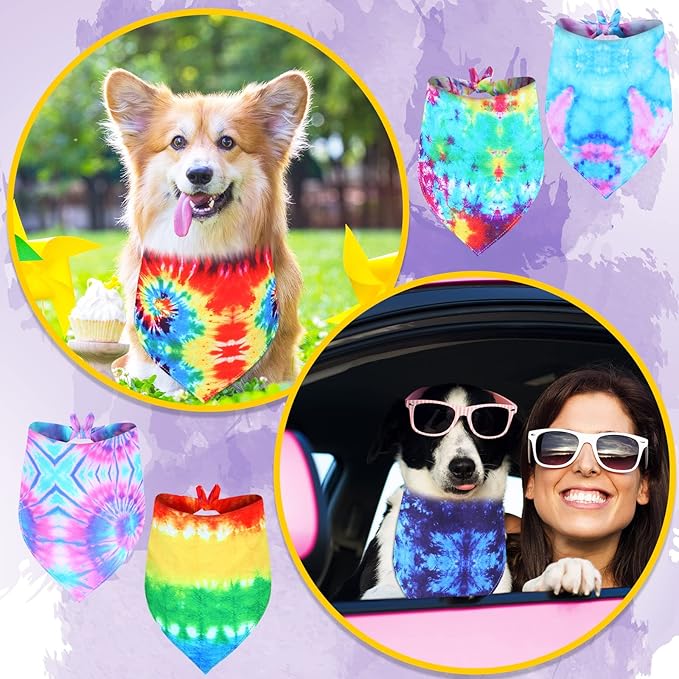 Weewooday 20 Pcs Tie Dye Dog Bandanas Bulk Washable Triangle Bibs Scarf Kerchief Puppy Neckerchief for Summer Large Dogs Girl and Boy Costume(Tie Dye,L Size)