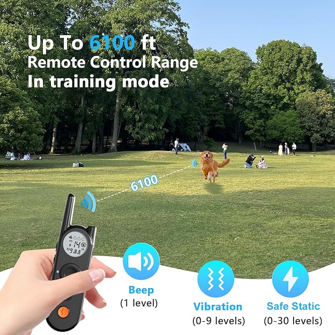 X3 Wireless Dog Fence & Training Collar for 2 Dogs, 3500FT Adjustable Fence & 6100FT Remote Collar, IPX7 Waterproof, 185 Days Standby Rechargeable Battery, 3 Training Modes, 10-130 lbs, Black