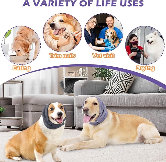 2 PCS Ear Wrap for Dogs, Adjustable Dog Ear Cover for Noise Protection, Soft Comfort Dog Anxiety Relief Hoodie and Force Drying Headband,S