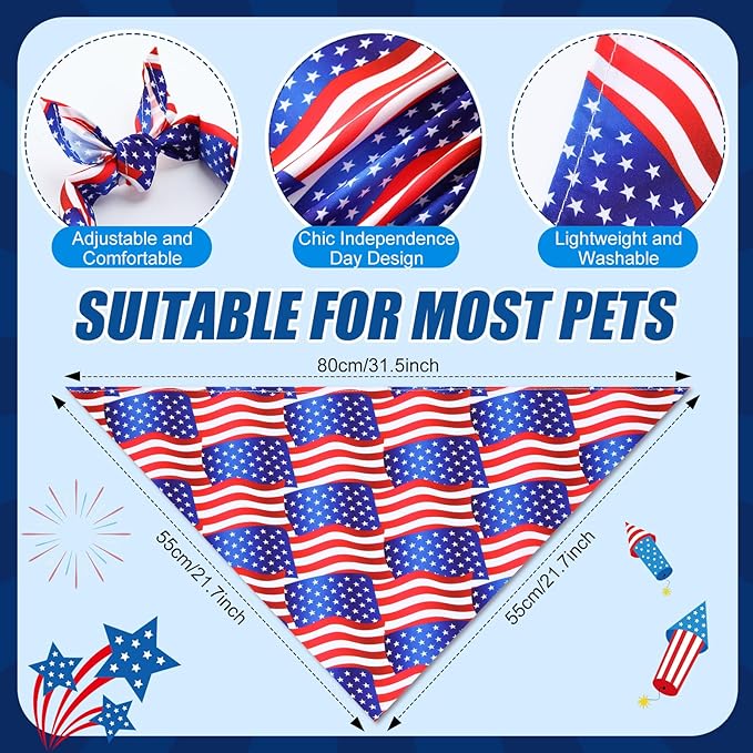 Sumind 50 Pieces Patriotic Dog Bandanas Bulk America Flag Bandanas for Dogs Triangle Pet Scarf for 4th of July Independence Day Memorial Day Pet Costume Accessories(31.5 x 21.7 x 21.7 Inch)