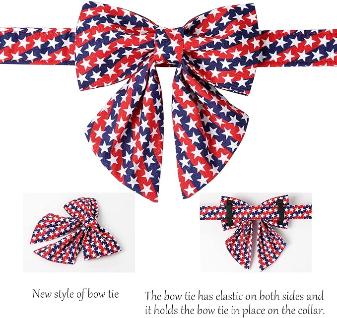 Lionet Paws Patriotic Dog and Cat Collar with Sailor Bow, 4th of July, Soft and Comfortable, Adjustable Collar for Puppies and Cats, Neck 7-11 inches