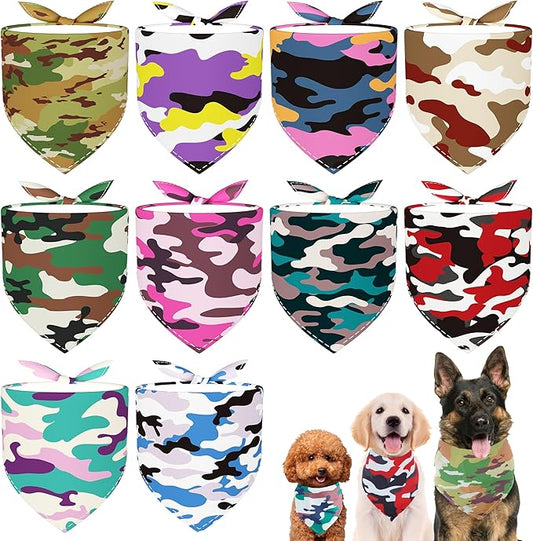 10PCS Dog Bandanas Camouflage Camo Military for Small XS Breed Dog Pink Purple Yellow Blue Kerchief Triangle Bibs Head Scarves for Boys and Girls Grooming Costume