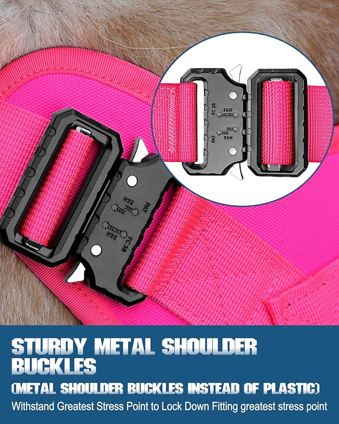 Tactical Dog Harness - PETNANNY Dog Harness Service Dog Vest for Large Breed Dog, Hook and Loop Panel for Service Dog Patchs, Work Dog MOLLE Vest with Handle for Walking Hiking Training(Pink,M)