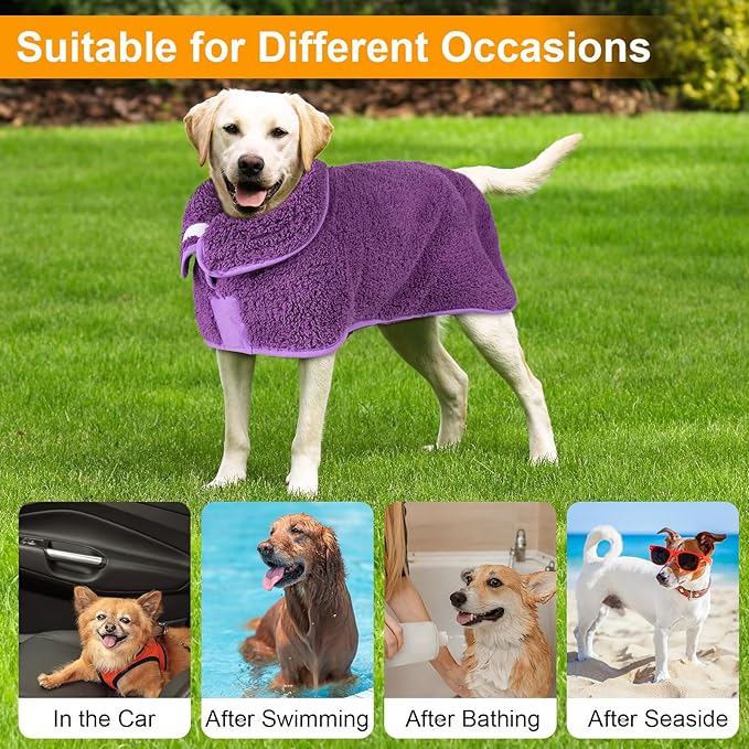 Unicorn Catcher Dog Bathrobe Super Absorbent Dog Towels for Drying Dogs Large Quick Drying Dog Robes for After Bath Soft Dog Drying Towel Adjustable Dog Drying Coat to Keep Dog Warm(S-XXL), Purple