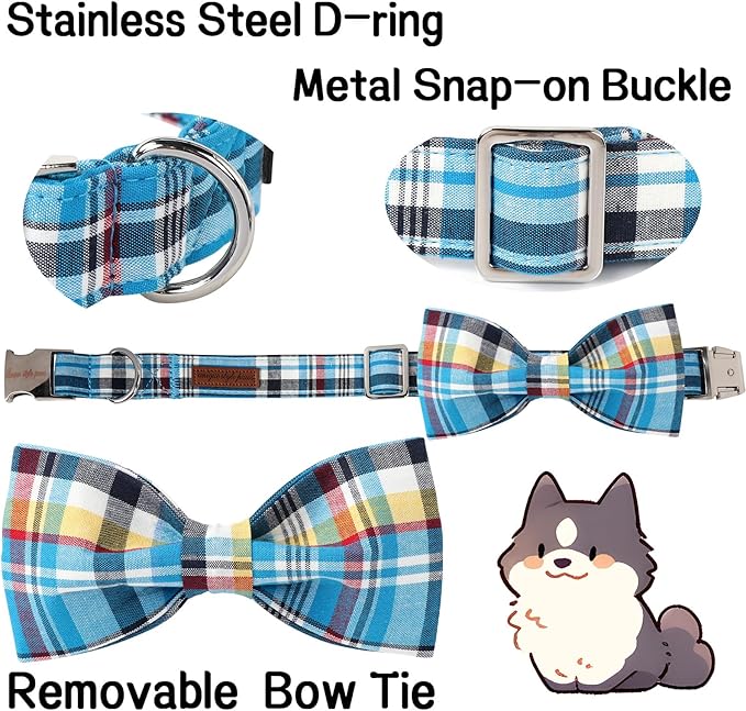 Unique style paws Plaid Dog Collar with Bow Pet Gift Adjustable Soft and Comfy Bowtie Collars for Small Medium Large Dogs
