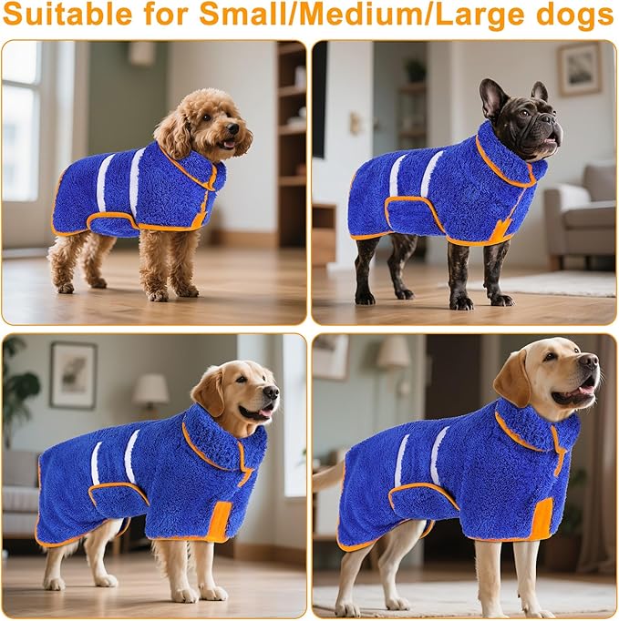 Bienbee Dog Bathrobe, Quick Drying Super Absorbent Dog Robes for After Bath, Warm Keeping Dogs Towel, Dogs Bath Supplies, Dark Blue XL
