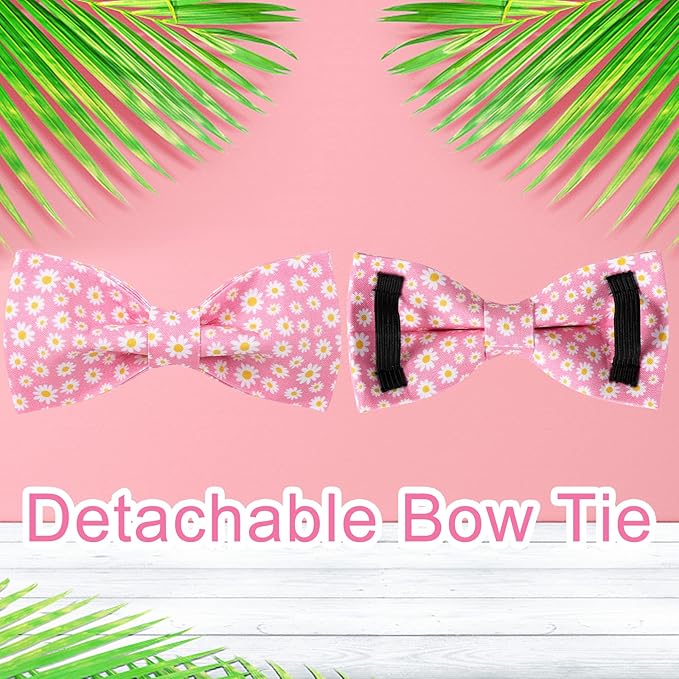 Summer Dog Collar with Bow Tie, Cotton Cute Bowtie Dog Collar, Pink Bowtie Collar for Large Boy Girl Dog, Comfortable Blue Dog Collar with Metal Buckle, L