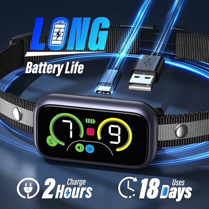 Dog Bark Collar for Large Medium Small Dogs, Smart Barking Collar, Effective No Bark Collar with Adjustable Beep Vibration Correction Modes, Automatic Anti Barking Device, IP67 Waterproof, Black