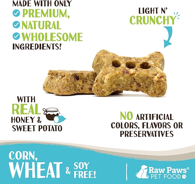 Raw Paws Mini Bones for Dogs - Sweet Potato & Honey Recipe, 10-oz - Made in USA Dog Biscuits, Small Training Treats for Dogs - Wheat, Corn, Soy Free Crunchy Dog Treats