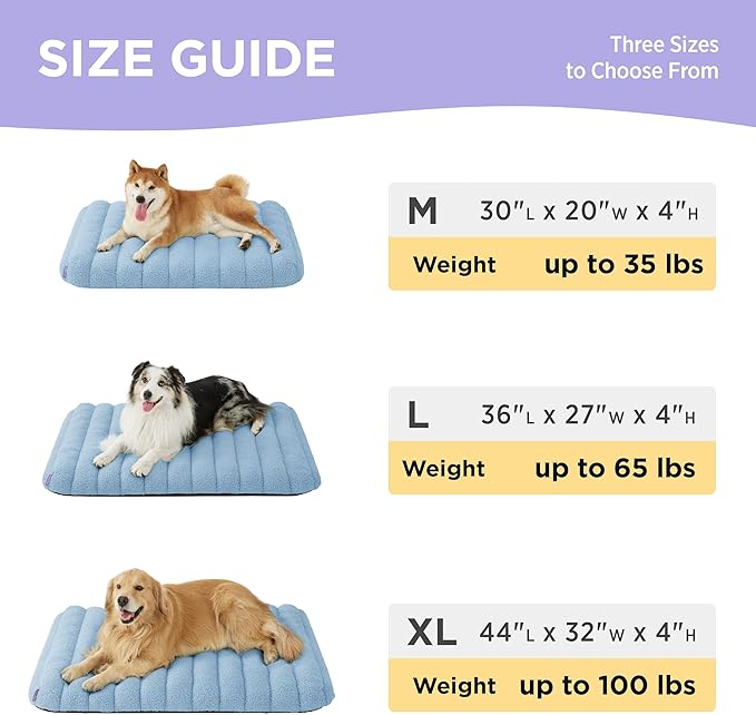 Lesure Cute Orthopedic Dog Bed Large Sized Dog, Waterproof Chic Flat Pet Beds with Removable Washable Cover, Fuzzy Thick Egg Crate Foam Pet Mat for Indoor Use (36" x 27", Blue)