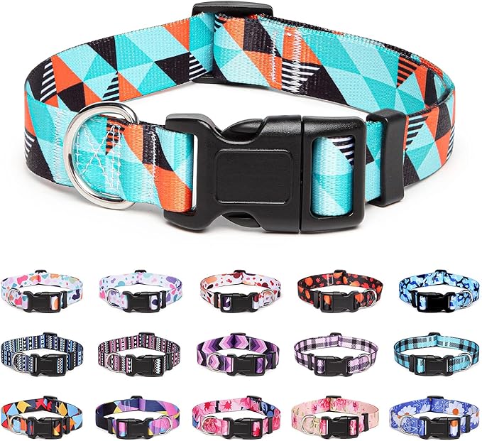 Adjustable Dog Collar with Patterns, Ultra Comfy Soft Nylon Breathable Pet Collar for Small Medium Large Dogs (M, Geometry)