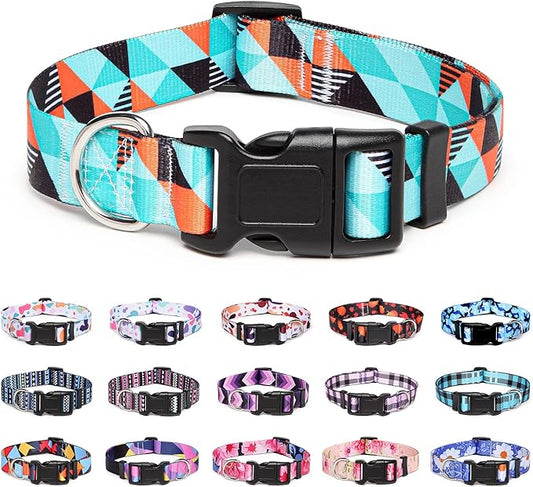Adjustable Dog Collar with Patterns, Ultra Comfy Soft Nylon Breathable Pet Collar for Small Medium Large Dogs (M, Geometry)