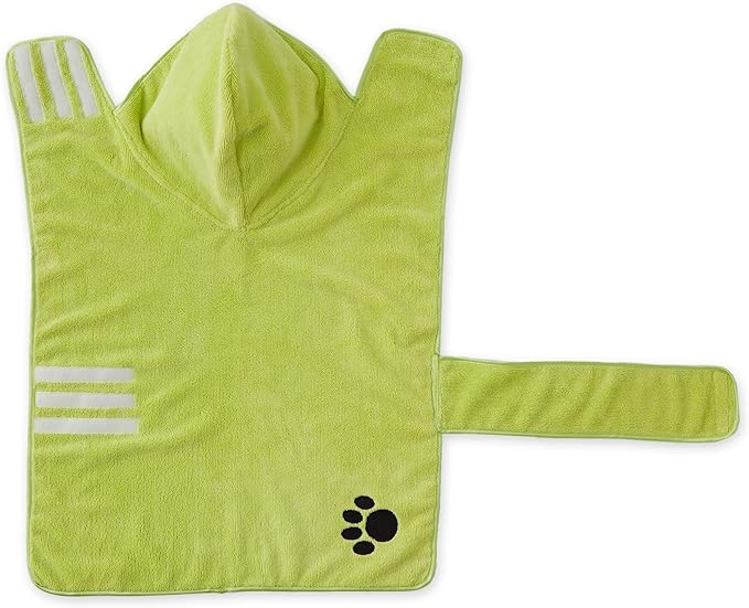 Bone Dry Pet Robe Collection, Embroidered Absorbent Microfiber Bath Robe with Adjustable Closure, for Dogs & Cats, Large, Lettuce Green