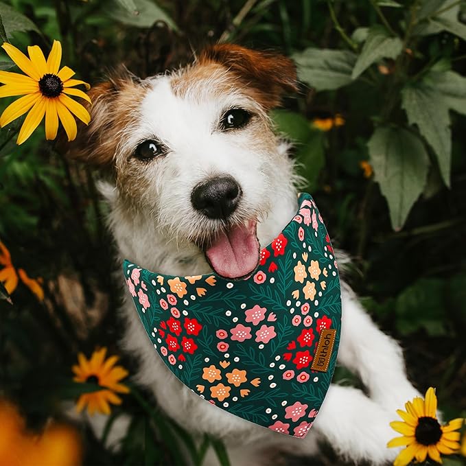 Spring Dog Bandanas - 2 Pack Floral Dog Scarf for Boy & Girl, Premium Durable Fabric, Adjustable Fit, Gift for Dogs, Daisy Bandana for Large and Extra Large Dogs (X-Large)
