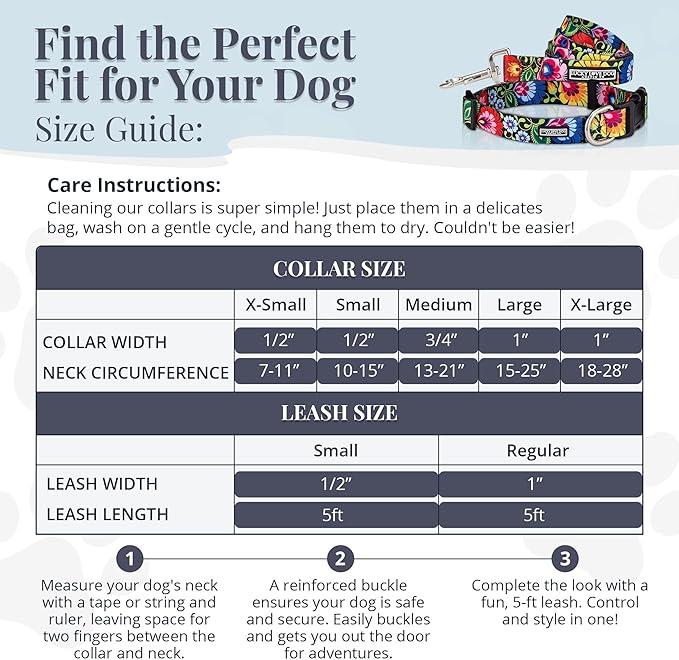 Lucky Love Dog - Easy Click Buckle Dog Collar with Leash Set Combo, Durable & Comfortable for Male & Female Dogs, Pet Collar for Small to Large Dogs, Secure Fit - Blackbird Combo, X-Small